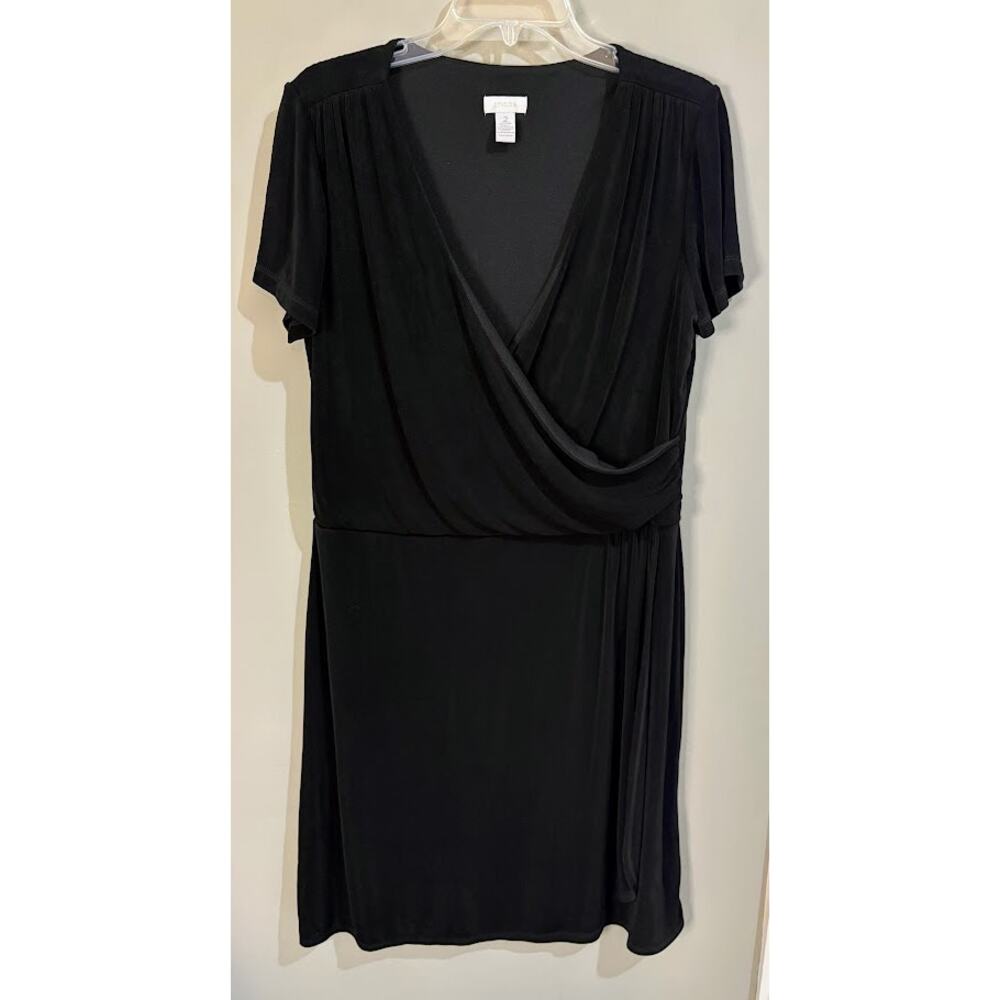 Chico's Black Rib Knit Faux Wrap Dress‎ Size 2 (12)